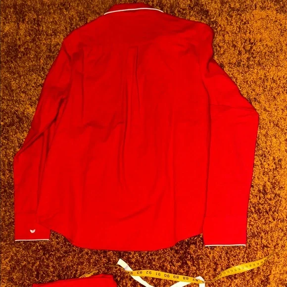 Chic Red Women's Pajama Set with White Trim - Picture 4 of 10